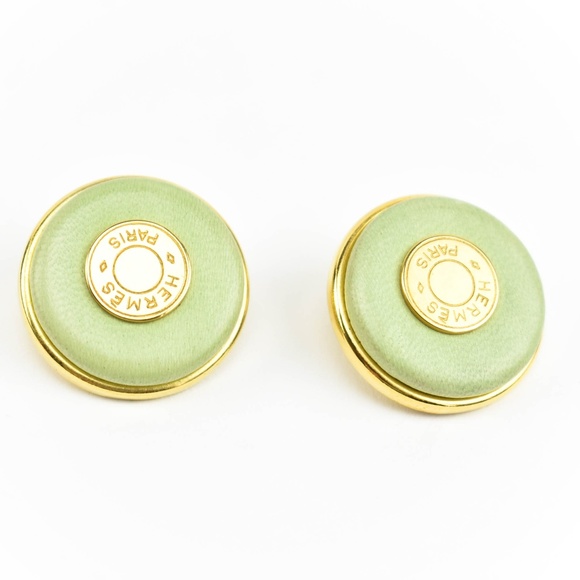 Hermes Jewelry - HERMES: Gold Metal "Hermes Paris" Logo Earrings MM